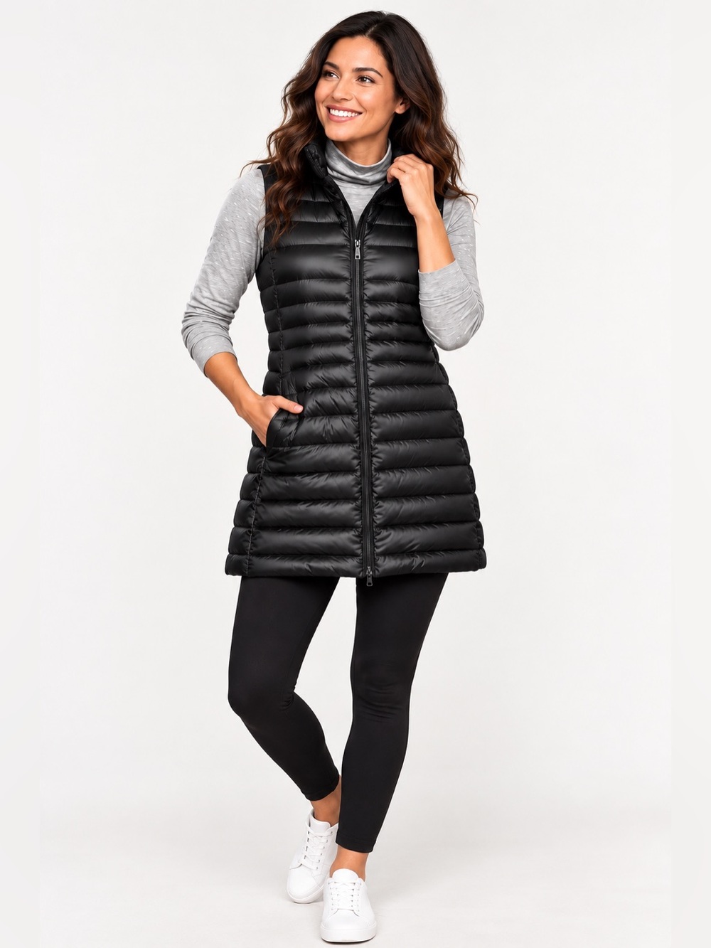 Lands’ End Lightweight Packable Down Tunic Puffer Vest Black Small